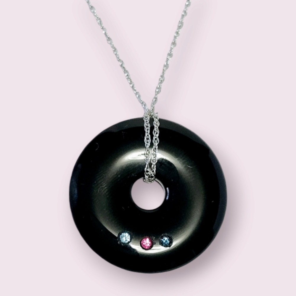 Silver Black ONYX Pendant & Chain Necklace 18"